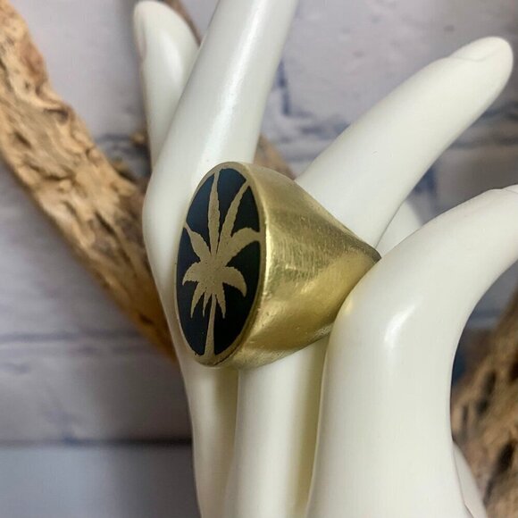 Vintage Brass Black Enamel WEED Ring - Picture 4 of 9